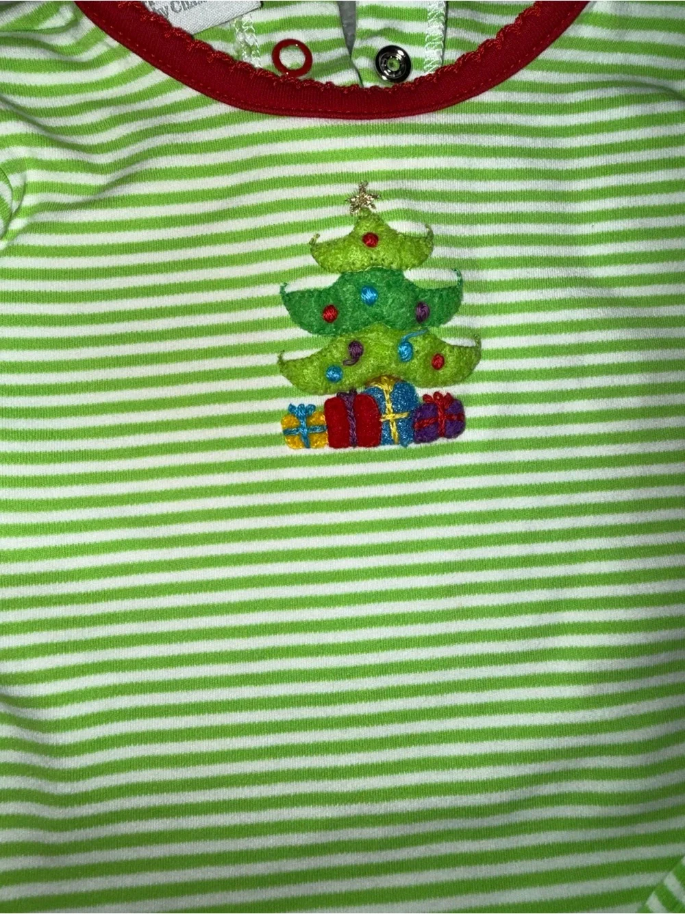 Squiggles by Charlie Green Stripe Christmas Tree Set with Red Trim Cotton 6-9m